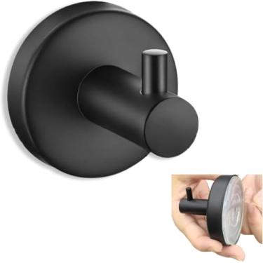 Imagem de Ganchos de sucção de aço inoxidável pretos resistentes para chuveiro, banheiro, cozinha, porta de vidro, impermeável, sem broca, suporte de toalha, capacidade de 5 kg, 1 peça, preto
