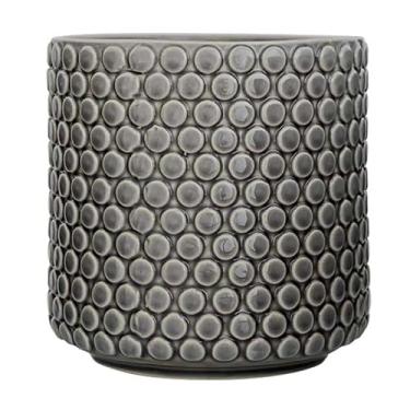 Imagem de Nordring Vaso de flores de grés – Vaso cinza de 15 cm com bolinhas – Vaso de cerâmica moderno com esmalte rachado – sem orifícios de drenagem – comporta plantas de interior de 12 cm