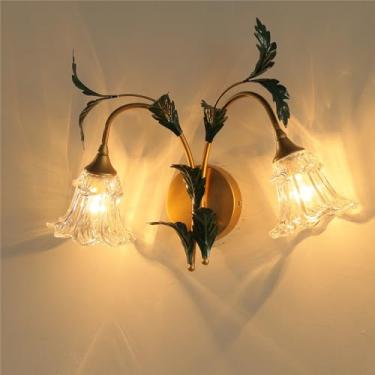 Imagem de Luminária de parede estilo pastoral americano, estilo francês criativo, para sala de estar, quarto, corredor, casa de campo, decoração LED com efeito de flor (DA 2 lâmpadas)