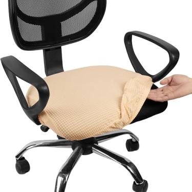 Imagem de Melaluxe Capa de cadeira de escritório jacquard elástica, lavável removível, capa para cadeira de mesa giratória, bege