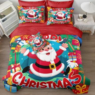 Imagem de Bedding_Dreamer Edredom Queen de Papai Noel, cama vermelha em uma bolsa, 8 peças, roupa de cama de Natal Feliz Natal, floco de neve, decoração de casa com 1 capa de almofada, macia e leve