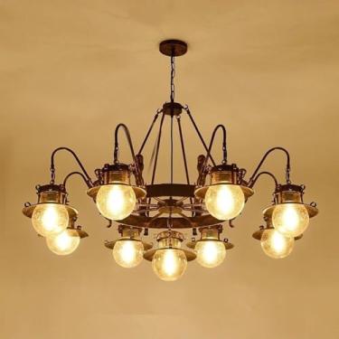Imagem de Luminária pendente vintage industrial com LED, estilo americano, ideal para sala de estar, restaurante, quarto, casa de campo, loft, loja de roupas, café, bar, casa de família (J 9 lâmpadas)