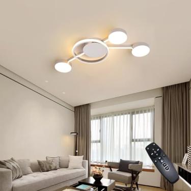 Imagem de Luminária de teto moderna para sala de estar, estilo escandinavo, com formato linear, em metal, dimerizável, com controle remoto, ideal para quarto e sala de jantar (cromada, 68 cm de compri