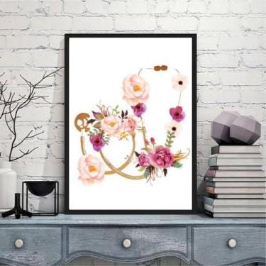 Imagem de Quadro Decorativo Estetoscópio Floral 45X34Cm Moldura Branca - Quadros