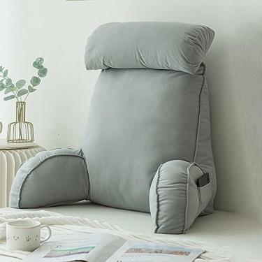 Imagem de Travesseiro de leitura extragrande com suporte de pescoço/braço com enchimento extra desfiado, ótimo para suporte nas costas, cama, jogos, leitura, relaxar ou assistir TV com capas laváveis 75 x 40 ×