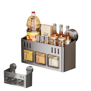 Imagem de Organizador de temperos, prateleira de tempero de camada dupla, com caixa de condimentos selada, ventosa à prova de ferrugem, prateleira impermeável para parede, mesa, cozinha, trailer, apartamento
