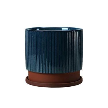 Imagem de PZHANGZVH Vaso de plantas 19 cm vaso de flores de cerâmica azul jardim varanda ao ar livre casa restaurante escritório mesa de café decoração de mesa grande vaso de flores plantador de flores (cor: 1