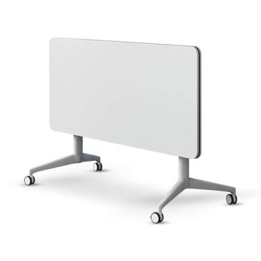 Imagem de Mesa de conferência, mesa de treinamento móvel dobrável de escritório moderna branca com rodas é conveniente e rápida, adequada para escritório, sala de reuniões e sala de aula (1 peça, 160 cm)