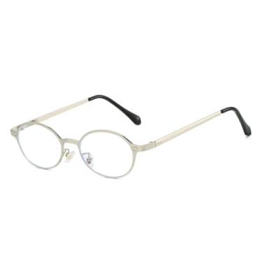 Imagem de Óculos de Sol Femininos Retrô Oval Pequeno em Metal com Rebites Retrô e Lentes Prateadas Transparentes (UV400)
