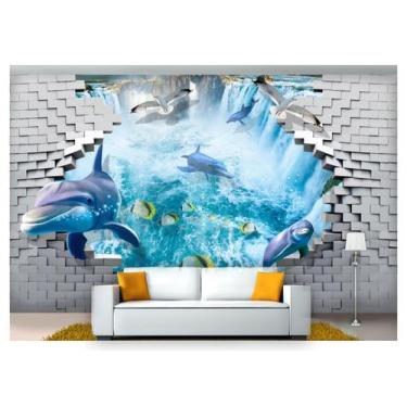 Imagem de Papel De Parede Vida Marinha Golfinhos Mar 3D At67 - Você Decora