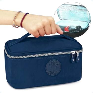 Imagem de Bolsa Termica Marmita Feminina Masculina Fitness Pequena Marmiteira Lancheira Infantil Adulto 2,2L Para Lanches Garrafinha Camping Praia Viagem Academia Freezer Passeio Escola (Azul Escuro)