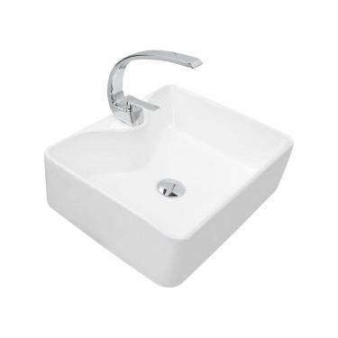 Imagem de Kit Cuba Pia Louça Cerâmica Banheiro C/Torn e Vál Cromada 26