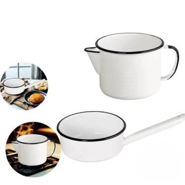 Imagem de Kit Panela Papeiro e Caneca Esmaltada Indução, Gás, Á Lenha - Ewel
