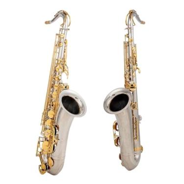 Imagem de Instrumento de saxofone Instrumentos Musicais Profissionais Saxofone Tenor Bb Tom Niquelado Tubo Banhado a Ouro Chave Saxofone com Acessórios de Caixa (A)