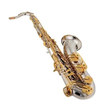 Imagem de Instrumento de saxofone Instrumentos Musicais Profissionais Saxofone Tenor Bb Tom Niquelado Tubo Dourado Chave com Acessórios de Caixa (A)