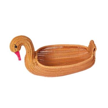 Imagem de IEUDNS Cesta de frutas trançada em formato de ganso, porta-chaves, expositor, bandeja de servir alimentos em imitação de rattan para lanches e refeições.