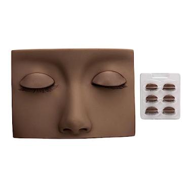 Imagem de Cabeça de manequim de cílios 3D Manequim de prática de extensão de cílios de silicone realista com pálpebras substituíveis para treinamento de beleza Maquiagem Limpeza facial (Castanho Escuro)
