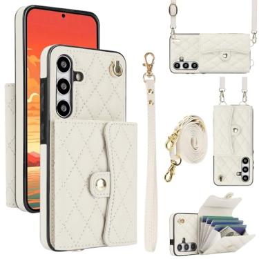 Imagem de Capa carteira para Samsung Galaxy A16 5G com 4 pontos de cartão, capa flip de couro transversal com bloqueio de RFID, capa de telefone com suporte de fivela magnética, alça de pulso à prova de choque