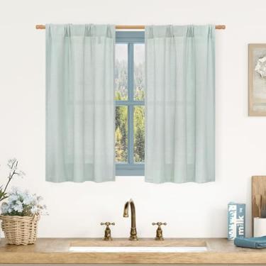 Imagem de LAMIT Cortinas curtas de linho 101,6 cm de comprimento para janelas pequenas, cortinas de linho com bolso para varão, cortinas de janela de privacidade com filtro de luz para/café, 2 painéis (73 x 101