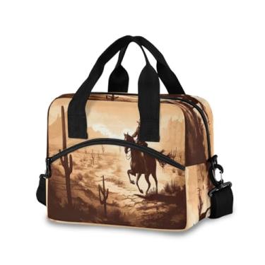 Imagem de Blueangle Lancheira isolada com estampa de cowboy do oeste americano, alça de ombro removível e alça - lancheira reutilizável para homens e mulheres (686)