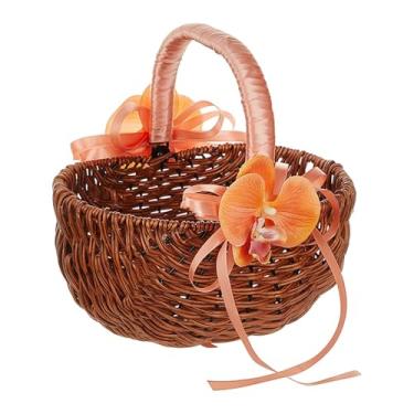 Imagem de KiBcsLic Cesta de portátil com alça, imitação de vime, ideal para daminhas de honra, piqueniques, praia, Natal e festivais ao ar livre. Feita em, com Flor de Laranjeira