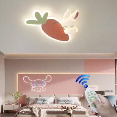 Imagem de Luminária de teto LED dimerizável moderna em formato de coelho de desenho animado para quarto infantil, com controle remoto, ideal para quarto de meninos e meninas, escritório, sala de estud