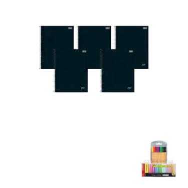 Imagem de Kit Caderno Universitário Zip Preto 80F Tilibra + Caneta Point 88 Fineliner 0.4mm + Marca Texto Boss 15 Cores