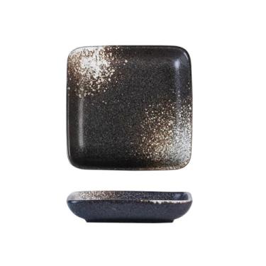 Imagem de prato de lanche Prato quadrado de cerâmica para sushi, prato raso para molho, talheres bonitos, bandejas para salada carne soja, acessórios cozinha tigela de sopa