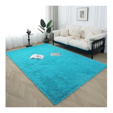 Imagem de HGTRH Tapetes de área para quarto, sala de estar, tapete xadrez macio macio com suporte de borracha antiderrapante tapete de pelúcia interior decoração de casa azul 200 * 300 cm