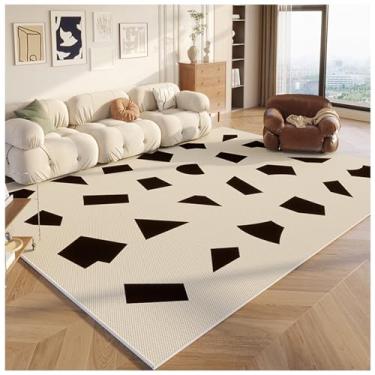 Imagem de SPXMQSS Tapete para sala de estar, resistente à sujeira e fácil de cuidar para quarto, tapetes macios para quarto e sala de jantar, escritório, bege/preto