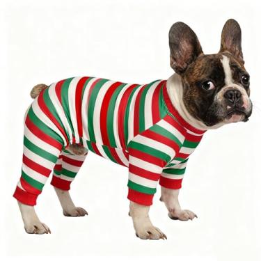 Imagem de Pijama listrado de algodão para cães, macacão respirável e confortável para filhotes e gatos, pijamas de Natal para cães pequenos e grandes, macacão para meninos e meninas