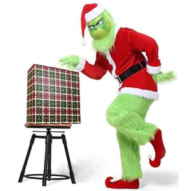 Imagem de Santa Costume Adult.Christmas Costume 7pcs Suit With Green Monster Mask and Red Hat. (S-M)