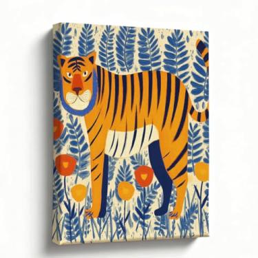 Imagem de Arte em tela de tigre ousado - 20 x 25 cm, arte de tigre colorida e divertida para decoração de sala de estar, quarto e escritório - Arte vibrante de animais da selva em tela