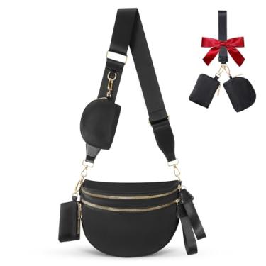 Imagem de Bolsa transversal feminina quadriculada, bolsas de bumbum para mulheres, pochetes para meninas, pequena bolsa de ombro de nylon quadriculada moderna, Preto, One Size