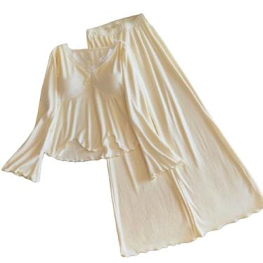 Imagem de Harssidanzar Conjunto de duas peças de renda de manga comprida de veludo Island com almofada no peito e conjunto de terno de veludo fino, DL104, Branco, G