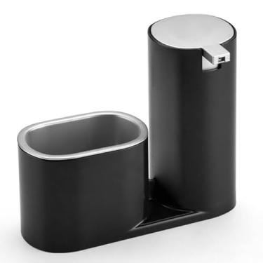 Imagem de Dispenser Porta Detergente Luxo 500ml com Suporte para Bucha – Organizador Moderno para Pia de Cozinha(PRETO COM PRATEADO)