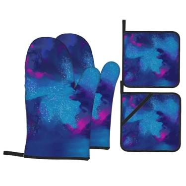 Imagem de Sky - Conjunto de luvas de cozinha estampadas com suportes de tampa, luvas de forno resistentes ao calor para manusear panelas quentes, grelhar, churrascos, kit de 4 peças.