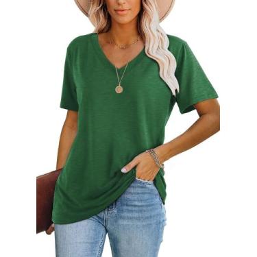 Imagem de Camiseta feminina Lunivop casual com decote em V, manga curta, verde M
