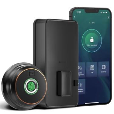 Imagem de GeekTale Fechadura de impressão digital com aplicativo, fechadura inteligente para porta da frente, fechadura de porta de entrada sem chave, parafuso morto biométrico, maçaneta eletrônica
