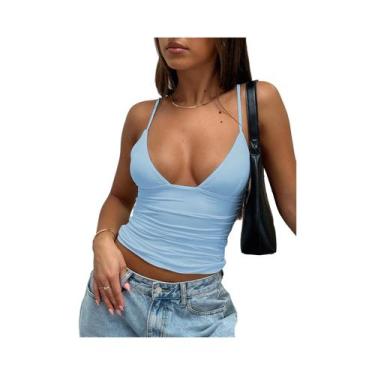 Imagem de Top Cropped Feminino Slim Fit Com Decote Em V E Franzido Estilo Y2K Ca