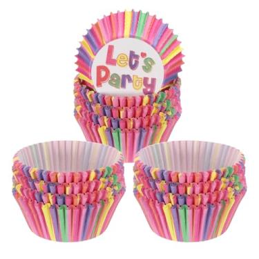 Imagem de HARFINGTON Forros de cupcake com 300 unidades, copos de cupcake, tamanho padrão, forros, papéis, copos de cozimento, à prova de gordura para festa de casamento, cor arco-íris
