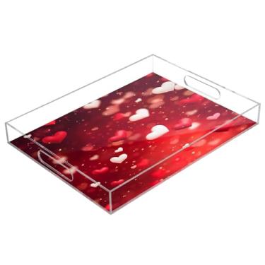Imagem de STAYTOP Bandeja acrílica para servir Dia dos Namorados corações vermelhos 15,7 x 11,20 cm, bandejas decorativas à prova de derramamento, organizador de bancada para café da manhã, chá, comida