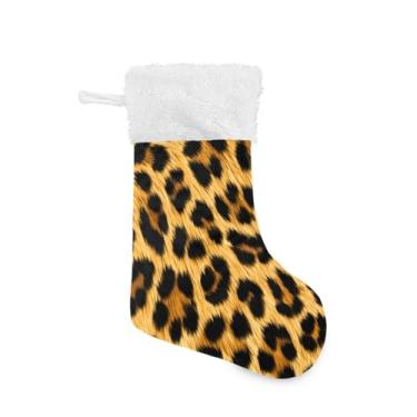 Imagem de Qilmy Lindas meias de Natal com estampa de leopardo marrom, 2 peças, meias grandes de Natal, decorações de presente e suprimentos de festa, usadas para decoração de lareira de árvore de Natal 372