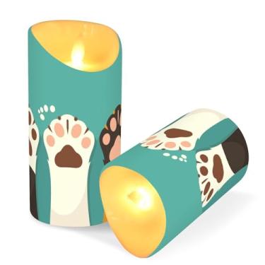 Imagem de Blueangle Pacote com 2 velas sem chamas de patas de gato fofas com controle remoto e temporizador, velas LED cintilantes (7,6 cm x 9,9 cm) para decoração de casa, casamento, acampamento (851)