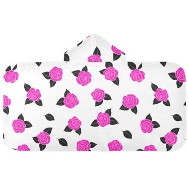 Imagem de Burbuja Toalha de banho com capuz de laço rosa para crianças, toalha de praia de pelúcia macia absorvente para chá de meninas e meninos 3-10 anos, 61 x 127 cm