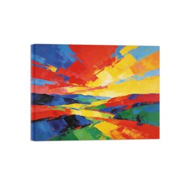 Imagem de BMZFYBS Pintura abstrata de arte de parede - paisagem colorida 4 - decoração moderna - impressões em tela para sala de estar pronta para pendurar tela embrulhada 50 x 65 cm 20 x 26 polegadas