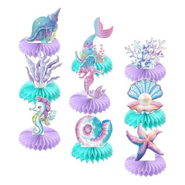 Imagem de Fenteer Centros de mesa em formato de favo de mel com tema de sereia, lembrancinhas para festas, desenhos animados, oceano, decorações para festas com tema de