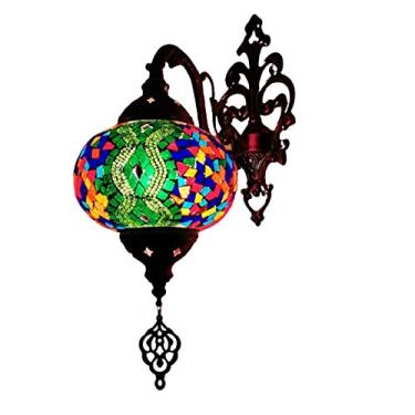 Imagem de Luminária de parede em mosaico marroquino, arandela turca, luminária de parede boêmia artesanal em vidro para cabeceira, ideal para sala de estar, quarto, corredor, varanda, café ou bar.