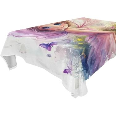 Imagem de Burbuja Toalha de mesa de desenho animado de fada, toalha de mesa quadrada anti-rugas grossa para decoração de jantar, cozinha, festa, 137 x 137 cm