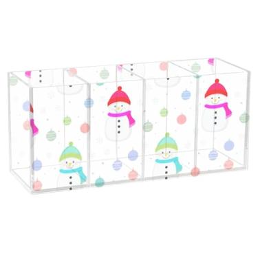 Imagem de Burbuja Porta-canetas de acrílico Snowmen com 4 compartimentos, suporte de lápis transparente para pincéis de maquiagem, acessórios de mesa de escritório em casa